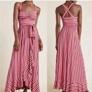 Maeve Maxi Summer Stripes Dress Strappy Open Back Ruched Top